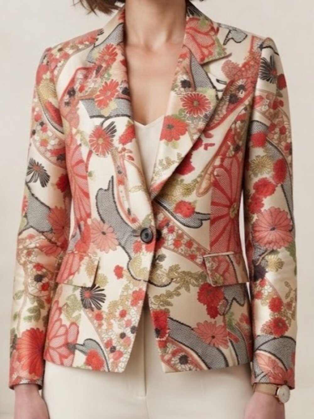 70's Style Floral Patterned Blazer Jacket